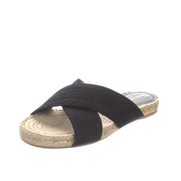 Christian Dior Granville Embroidered Logo Espadrille Slide Sandals 37.5 7.5 - Picture 1 of 5
